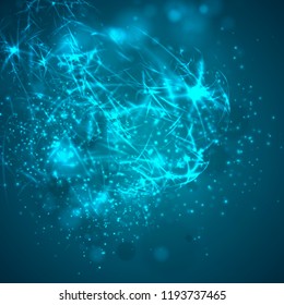 a bright blue colored energy stream swirling against a dark background. vector abstract concept
