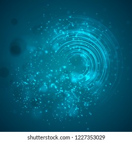 a bright blue colored energy stream swirling against a dark background. vector abstract concept