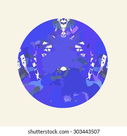 Bright blue colorful artistic paint splashes in a circle.