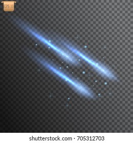 Bright blue comets, a stream of light