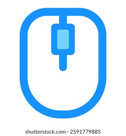 Bright blue computer mouse icon with simple design perfect for illustrating tech concepts or interface buttons within websites and applications.