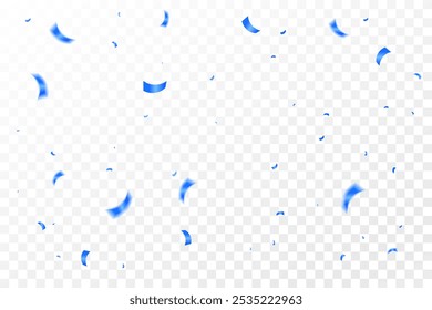 Bright Blue Confetti Falling On Transparent Background. Celebration And Happy Birthday. Party Wallpaper. Vector Illustration