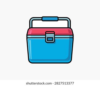 A bright blue cooler box with a red lid and handle. Perfect for keeping food and beverages cold during picnics, camping, or road trips.