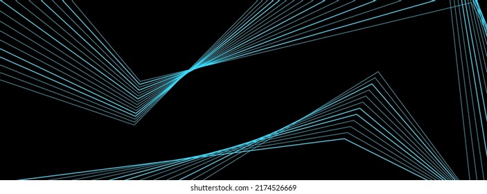 Bright blue curved lines abstract technology background. Vector banner minimal design