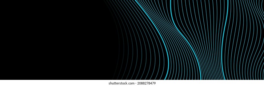 Bright blue curved wavy lines abstract elegant background. Vector banner design