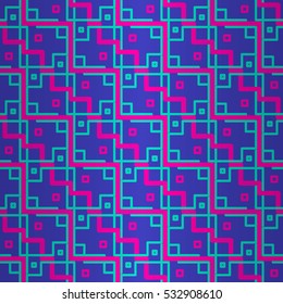 Bright blue decorative seamless pattern background in labyrinth style.