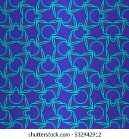 Bright blue decorative seamless pattern background in tribal style. Modern design. Colored, symmetrical design for carpet, packing-paper, surface or other purpose.