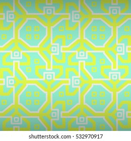 Bright blue decorative seamless pattern background in labyrinth style. Clean medley repeatable backdrop.