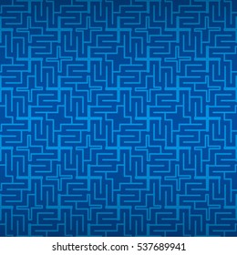 Bright blue decorative seamless pattern in pipeline style. Tangled mosaic repeatable backdrop. Modern design.