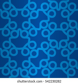 Bright blue decorative seamless pattern in inwrought style. Complex puzzle repeatable backdrop. Colored, graphic design for curtain, fabric, packing-paper or other purpose. Vector background.