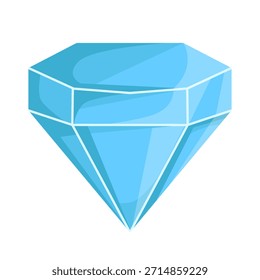 Diamante azul brillante con facetas geométricas en estilo plano sobre un fondo blanco. Concepto de lujo, riqueza, cristal y brillantez. Ilustración vectorial