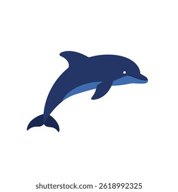Bright Blue Dolphin Vector Illustration on a White Background A vibrant and cheerful vector illustration of a playful blue dolphin outlined against a plain white background,