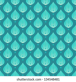 Bright blue drops on a dark blue background with small dots. Texture for web, print, wallpaper, wrapping paper, textile, invitation card background, interior decor. Seamless vector.