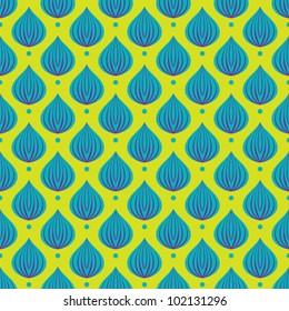 bright blue drops on a lime green background