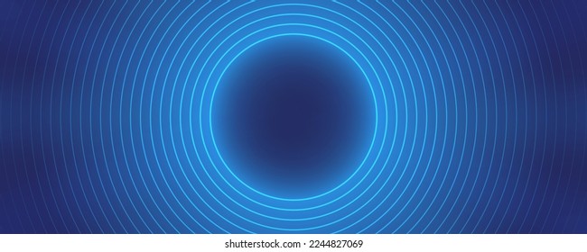 Bright blue dynamic abstract vector background with circle lines. 3d cover of business presentation banner for sale event night party. Fast moving soft circle wave line stripe decoration, neon glow