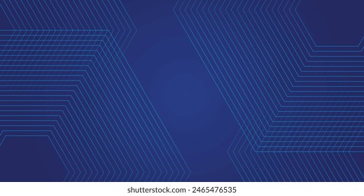 Fondo de Vector abstracto dinámico azul brillante con líneas hexagonales. cubierta de Anuncio 3d, presentación de negocios para la fiesta de la tarde, evento de ventas. Hexágonos suaves de movimiento rápido, líneas rectas, líneas de decoración