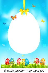 Bright blue easter card isolated