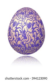 Bright blue Easter egg with gold decorative floral branch