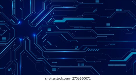 Diseño de tablero electrónico azul brillante con circuitos iluminados. Ideal para temas de fondo de tecnología avanzada.
