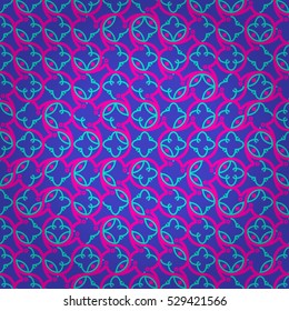Bright blue fancy seamless pattern background in liner style. Bright, contrast design for wallpaper, textile, banner or other purpose. Entangled tessellated repeatable backdrop. Contemporary tracery.