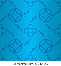 Bright blue fancy seamless pattern background in experimental style. Actual tracery. Simple medley repeatable backdrop. Shining, symmetrical design for web, banner, curtain or other purpose.