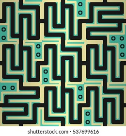 Bright blue fancy seamless pattern in liner style. Vector background. Colorful, contrast design for carpet, wallpaper, surface or other purpose. Classic texture.