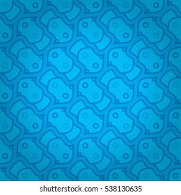 Bright blue fancy seamless pattern in carpet style. Colorful, symmetrical design for banner, game, ads or other purpose. Vector background. Classic tracery.