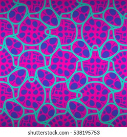 Bright blue fancy seamless pattern in tribal style. Colored, symmetrical design for game, curtain, fabric or other purpose. Simple mosaic repeatable backdrop.