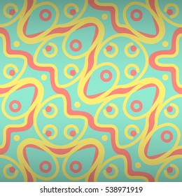 Bright blue fancy seamless pattern in ritual style. Contemporary design. Vector background. Colorful, symmetrical design for textile, curtain, carpet or other purpose.