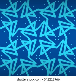 Bright blue fancy seamless pattern in inwrought style. Actual tracery. Vector background. Plain tessellated repeatable backdrop.