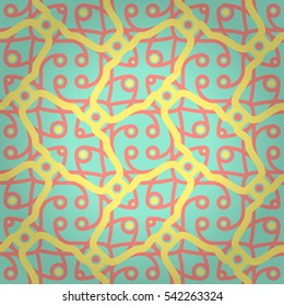 Bright blue fancy seamless pattern in tracery style. Knotty puzzle repeatable backdrop. Bright, contrast design for banner, web, game or other purpose. Vector background.