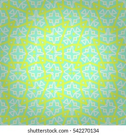 Bright blue fancy seamless pattern in primitive style. Knotty puzzle repeatable backdrop. Vector background. Shining, symmetric design for fabric, textile, wallpaper or other purpose. Modern motif.
