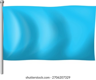 Bright blue flag waves on metallic pole, smooth gradients, minimalistic vector style, isolated background