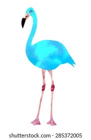 Bright blue flamingo bird low poly triangle vector image