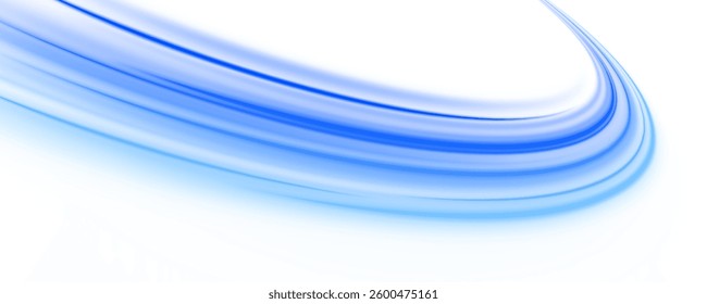 Bright blue flares and horizontal light rays. Speedy laser beams and flashes of light add intensity to a clean air flow design with glowing blue lines and sparkling effects. Light, light garland PNG.