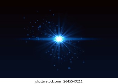 Bright blue flash with scattered glow particles. Star-shaped burst with soft shimmer creates magical light effect.