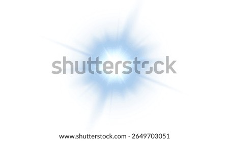 Bright blue flash with soft glow and glare isolated on white background. Vector light effect