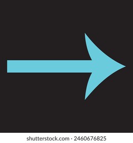 Bright blue flat moving arrow on black background. Abstract directional arrow animation