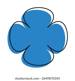 Bright blue flower icon in abstract hand-drawn style. Geometric and colorful, with a playful offset effect.