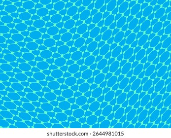 Bright blue futuristic hexagonal pattern background connected with dots on a bright blue background, creating a wavy digital texture.
