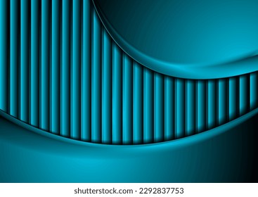 Bright blue geometric abstract background with stripes and waves. Vector design