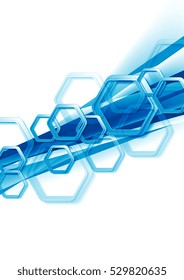 Fondo abstracto geométrico azul brillante con rayas y hexágonos. Diseño de vectores