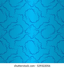Bright blue geometric seamless pattern background in dry desert earth style. Knotty puzzle repeatable backdrop. Contemporary tracery. Vivid, symmetrical design for game, carpet, ads or other purpose.
