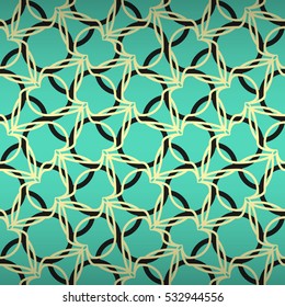 Bright blue geometric seamless pattern background in floral style. Equable tessellated repeatable backdrop.
