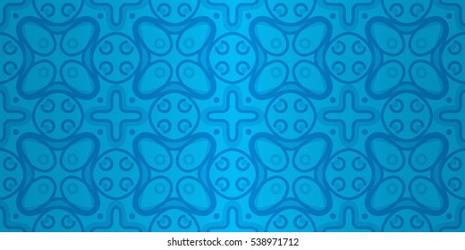 Bright blue geometric seamless pattern in ritual style. Classic motif.