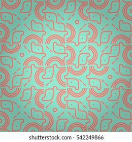 Bright blue geometric seamless pattern in alien style. Simple puzzle repeatable backdrop. Colorful, symmetrical design for wallpaper, game, textile or other purpose. Vector background. Retro motif.