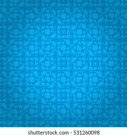 Bright blue geometrical seamless pattern background in tracery style.