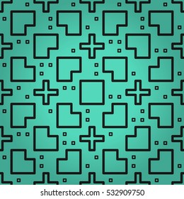 Bright blue geometrical seamless pattern background in labyrinth style. Colorful, symmetrical design for surface, carpet, web or other purpose. Modern design.