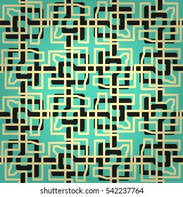 Bright blue geometrical seamless pattern in pipeline style. Vector background. Compound mosaic repeatable backdrop.