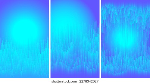 Luminosidad azul brillante, conjunto de fondo de líneas de degradado distorsionadas. Efecto pixelado estático tecnológico.